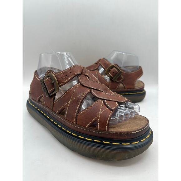 Dr. Martens VTG Y2K 90s Brown Leather Chunky Fisherman Sandals Womens US 9 - Picture 2 of 10